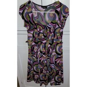 B Wear Too! Swirl Print Ruched empire Waist Cap‎ Sleeve Dress Size M y2k!